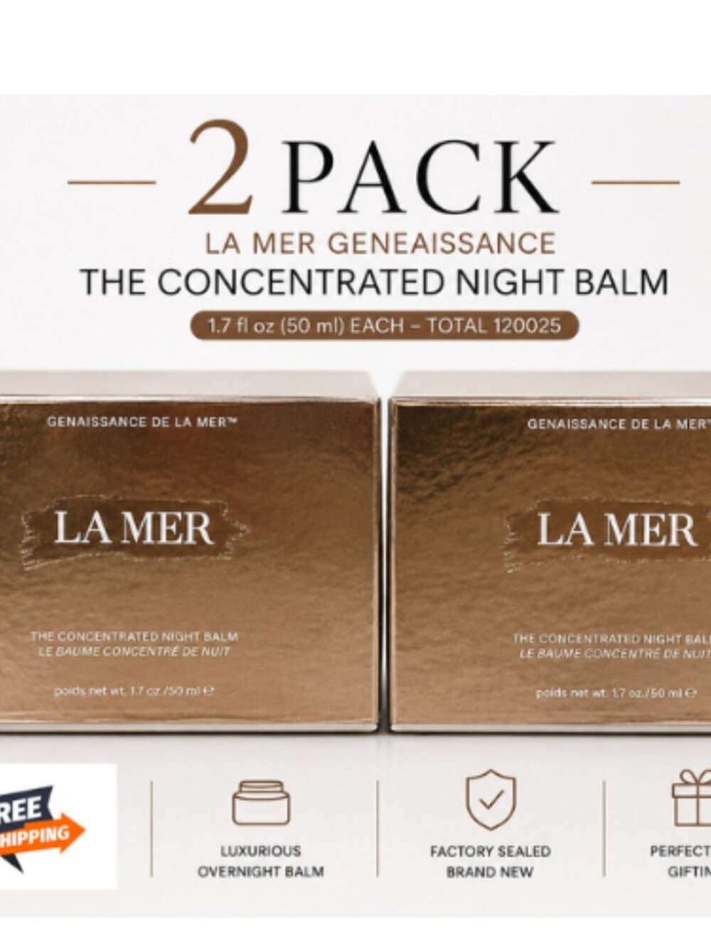 2 Pack LA MER Genaissance The Concentrated Night Balm 1.7 fl oz New